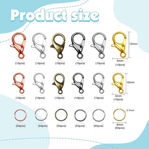 TOAOB 420pcs Lobster Clasps and Jump Rings 6 Colors Set 12mm 10mm Size Alloy Lobster Claw Clasps for Bracelet Necklace Jewelry Making in Kuwait