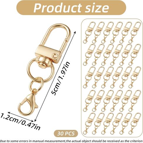 30 Pcs Gold Lobster Clasp, Gold Keychain Clips Hooks, Metal Swivel Snap Hooks, Sturdy Lobster Claw Clasps for Keychains, Jewelry Making, Purse Bag Charms, Lanyard Connectors, Craft Projects in Kuwait