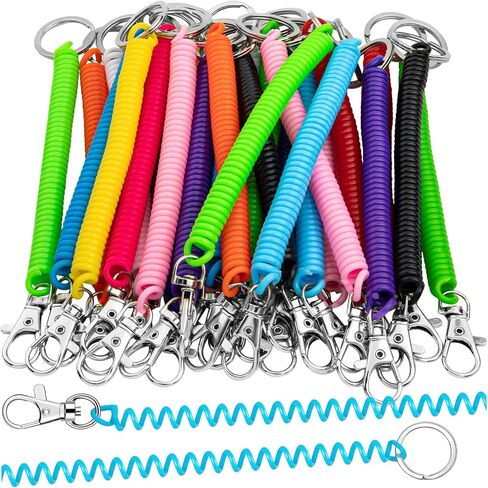 28PCS Stretchy Keychain Bracelet, Colorful Spring for Keychain with Metal Lobster Clasp, Retractable Spring Coil Keychain for Keys Wallet Cellphone 14 Colors in Kuwait