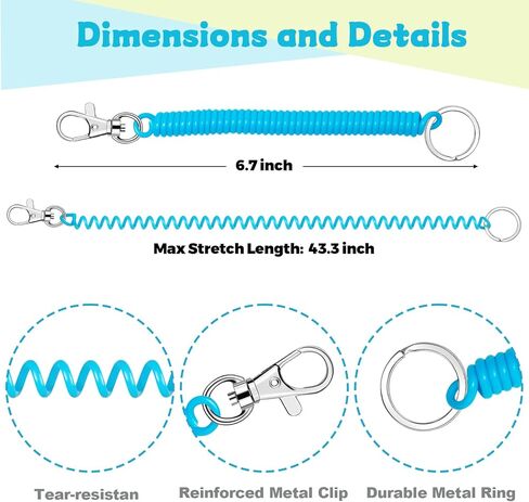 28PCS Stretchy Keychain Bracelet, Colorful Spring for Keychain with Metal Lobster Clasp, Retractable Spring Coil Keychain for Keys Wallet Cellphone 14 Colors in Kuwait