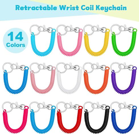 28PCS Stretchy Keychain Bracelet, Colorful Spring for Keychain with Metal Lobster Clasp, Retractable Spring Coil Keychain for Keys Wallet Cellphone 14 Colors in Kuwait