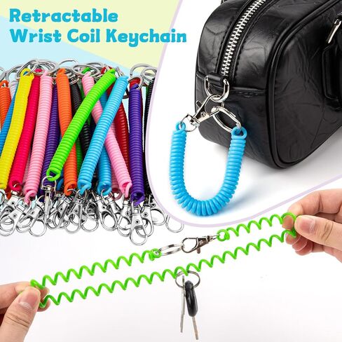 28PCS Stretchy Keychain Bracelet, Colorful Spring for Keychain with Metal Lobster Clasp, Retractable Spring Coil Keychain for Keys Wallet Cellphone 14 Colors in Kuwait