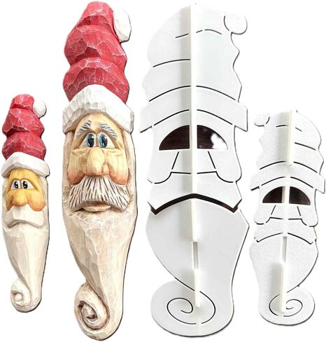 Folk Santa Face with Swirly Beard Wood Carving Stencil | 3D Printed Template for Caricature Carvings | Tutorial Available in Kuwait
