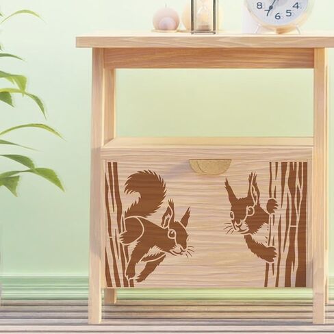 FINGERINSPIRE 2 Pcs Squirrels in The Forest in Different Poses Stencil with a 16cm Paint Brush, 11.7x8.3inch Reusable DIY Craft Stencils for Painting on Wall Wood Furniture Fabric in Kuwait