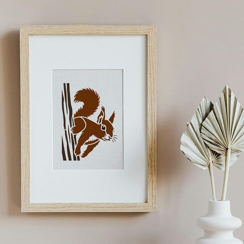 FINGERINSPIRE 2 Pcs Squirrels in The Forest in Different Poses Stencil with a 16cm Paint Brush, 11.7x8.3inch Reusable DIY Craft Stencils for Painting on Wall Wood Furniture Fabric in Kuwait