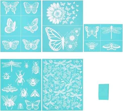 OLYCRAFT 5pcs Self-Adhesive Silk Screen Printing Stencil Insect Theme Silk Screen Stencil Butterfly Dragonfly Stencils Ladybug Reusable Mesh Transfer with 1pc Scraper for Painting on Wood DIY T-Shirt in Kuwait