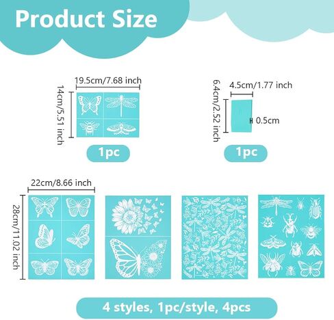 OLYCRAFT 5pcs Self-Adhesive Silk Screen Printing Stencil Insect Theme Silk Screen Stencil Butterfly Dragonfly Stencils Ladybug Reusable Mesh Transfer with 1pc Scraper for Painting on Wood DIY T-Shirt in Kuwait