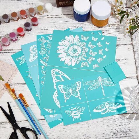 OLYCRAFT 5pcs Self-Adhesive Silk Screen Printing Stencil Insect Theme Silk Screen Stencil Butterfly Dragonfly Stencils Ladybug Reusable Mesh Transfer with 1pc Scraper for Painting on Wood DIY T-Shirt in Kuwait