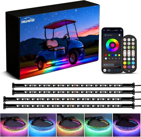 DREAMOTOR 4 قطع عربة الجولف Underglow LED شريط إضاءة لون الحلم نيون لهجة مجموعة الإضاءة التطبيق/جهاز التحكم عن بعد صوت نشط مزامنة الموسيقى مقاوم للماء 12 فولت - 65 فولت مدخل متوافق مع EZGO Yamaha Club Car in Kuwait
