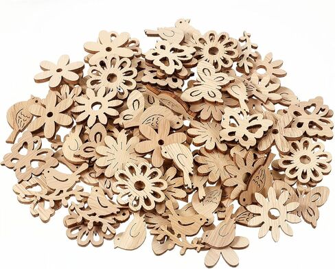 100 PCS Unfinished Wooden Flower, Mini Wooden Handmade Decoration Flowers Leaf Pattern Wood Pieces Woods Blocks for Craft Flower Wood Cutouts Pieces Craft Supplies Piece Scrapbook Embellishments in Kuwait
