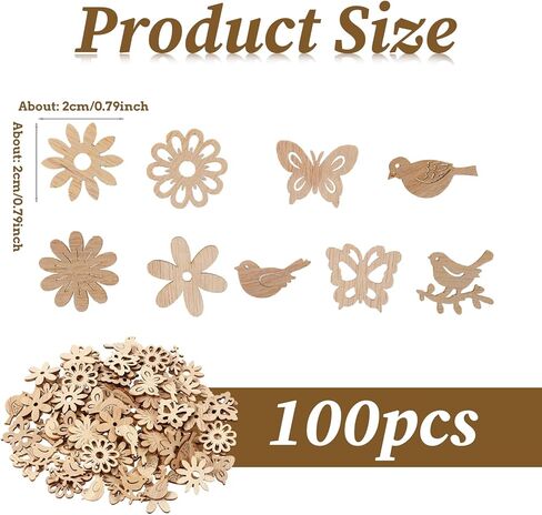 100 PCS Unfinished Wooden Flower, Mini Wooden Handmade Decoration Flowers Leaf Pattern Wood Pieces Woods Blocks for Craft Flower Wood Cutouts Pieces Craft Supplies Piece Scrapbook Embellishments in Kuwait