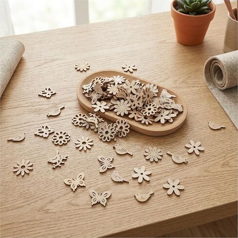 100 PCS Unfinished Wooden Flower, Mini Wooden Handmade Decoration Flowers Leaf Pattern Wood Pieces Woods Blocks for Craft Flower Wood Cutouts Pieces Craft Supplies Piece Scrapbook Embellishments in Kuwait