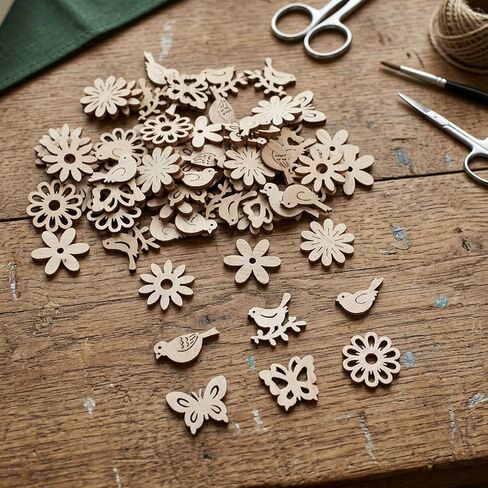 100 PCS Unfinished Wooden Flower, Mini Wooden Handmade Decoration Flowers Leaf Pattern Wood Pieces Woods Blocks for Craft Flower Wood Cutouts Pieces Craft Supplies Piece Scrapbook Embellishments in Kuwait