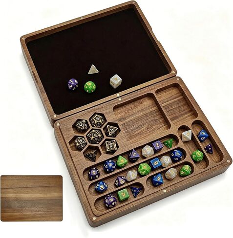 DND Dice Box with Rolling Tray - Solid Acacia Wood Magnetic Closure Storage Case for 8-10 Sets, Portable Travel Dice Holder Compatible with Standard & Metal Dice - DND Dice Box, Wooden Dice Tray in Saudi Arabia