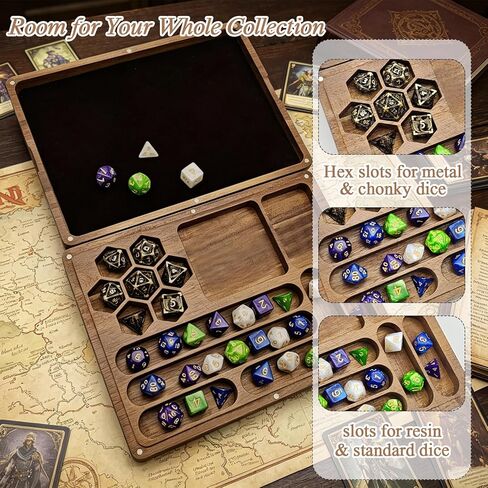 DND Dice Box with Rolling Tray - Solid Acacia Wood Magnetic Closure Storage Case for 8-10 Sets, Portable Travel Dice Holder Compatible with Standard & Metal Dice - DND Dice Box, Wooden Dice Tray in Saudi Arabia