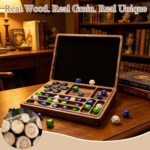 DND Dice Box with Rolling Tray - Solid Acacia Wood Magnetic Closure Storage Case for 8-10 Sets, Portable Travel Dice Holder Compatible with Standard & Metal Dice - DND Dice Box, Wooden Dice Tray in Saudi Arabia