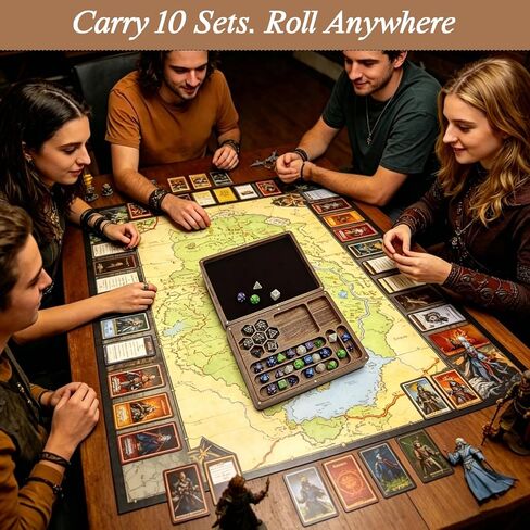 DND Dice Box with Rolling Tray - Solid Acacia Wood Magnetic Closure Storage Case for 8-10 Sets, Portable Travel Dice Holder Compatible with Standard & Metal Dice - DND Dice Box, Wooden Dice Tray in Saudi Arabia