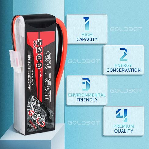 GOLDBAT 5200mAh 60C 11.1V 3S Lipo RC Short Battery with T Connector Softcase Pack for RC Car Truck Quadcopter Airplane Helicopter Boat in Kuwait