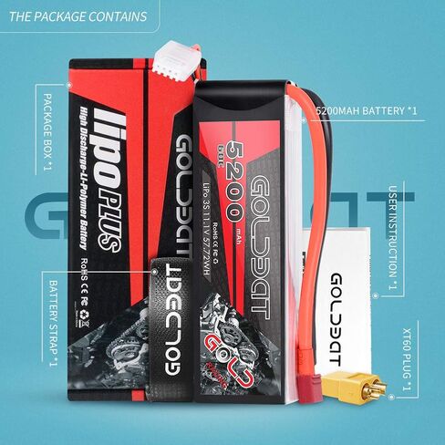 GOLDBAT 5200mAh 60C 11.1V 3S Lipo RC Short Battery with T Connector Softcase Pack for RC Car Truck Quadcopter Airplane Helicopter Boat in Kuwait