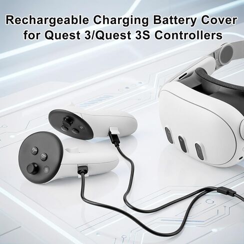 VR Controller Battery Pack Rechargeable Cover for Quest 3/Quest 3S – Built-in 500mAh Battery with 2-in-1 USB-A to Dual USB-C Charger Cable in Saudi Arabia