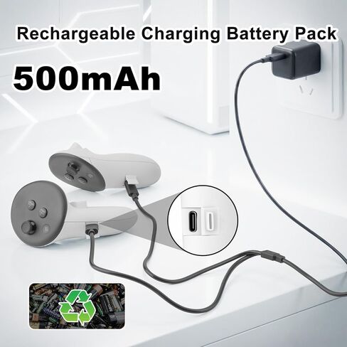 VR Controller Battery Pack Rechargeable Cover for Quest 3/Quest 3S – Built-in 500mAh Battery with 2-in-1 USB-A to Dual USB-C Charger Cable in Saudi Arabia