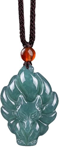 Women's Green Jade Fox Pendant Necklace Adjustable Good Luck Amulet Protection Feng Shui Jewelry Blessing Gifts in Saudi Arabia