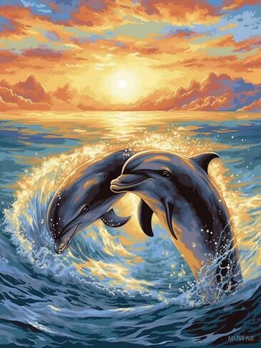 MIJVFNB Dolphins Cross Stitch Kits for Beginners Stamped Cross-Stitch Supplies Needlework DIY 11CT 3 Strands Cotton Thread Printed DIY Needlepoint Kits 12x16 inch in Kuwait
