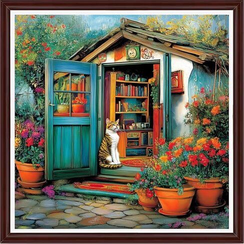 Dimxvean Counted Cross Stitch Kits for Adults,11CT Unprinted Cross-Stitch Pattern Embroidery Kit Cross Stitching Kit Supplies Needleworks Set-Window sill cat Tower 18x18 inch in Saudi Arabia