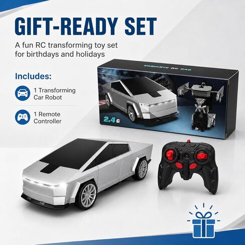 Transformer RC Car, 2-in-1 Transforming Robot Car Toy, 2.4GHz Remote Control Cyber RC Truck, 360° Rotating Drift Stunt Car, Rechargeable Toy Gift for Boys Ages 4-12 in Saudi Arabia