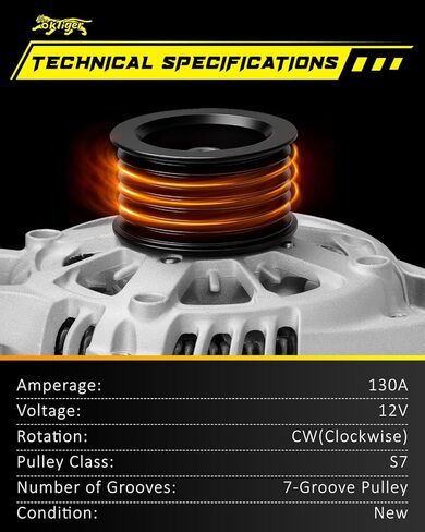Oktiger Upgraded Alternator for Toyota Tacoma 2016 2017 2018 2019 2020 2021 2022 2023 3.5L Limited Sr Sr5 Trd Off-road Trd Pro Trd Sport Trail, V6 12V 130A CW 7-Groove Pulley, OE 27060-0P350 | Precision CNC castings + die-cast aluminum housing, Pure coppe in Saudi Arabia
