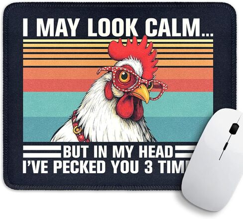 لوحة ماوس I May Look Calm Funny Chicken Square غير قابلة للانزلاق مقاومة للماء بحافة مخيطة، لأجهزة الكمبيوتر اللاسلكية والمكاتب والمنزل، هدية لمحبي الدجاج ومزرعة الدجاج والأصدقاء وزملاء الدراسة Bestie in Kuwait