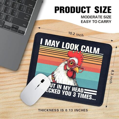 لوحة ماوس I May Look Calm Funny Chicken Square غير قابلة للانزلاق مقاومة للماء بحافة مخيطة، لأجهزة الكمبيوتر اللاسلكية والمكاتب والمنزل، هدية لمحبي الدجاج ومزرعة الدجاج والأصدقاء وزملاء الدراسة Bestie in Kuwait