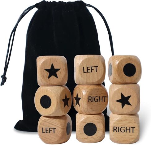 Pack of 9 Right Left Center Dice, 1 inch Wood Dices with Drawstring Bag, for Left Right Center Game Dice Accessories in Saudi Arabia