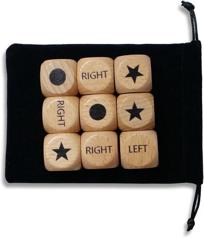 Pack of 9 Right Left Center Dice, 1 inch Wood Dices with Drawstring Bag, for Left Right Center Game Dice Accessories in Saudi Arabia