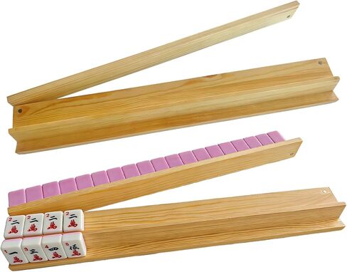 4PCS 17.4 Inch Natural Pine Wooden Mahjong Racks with Magnetic Pushers, American Mahjong Tile Holder, Premium Wood Game Accessories for Game Nights and Gifts in Saudi Arabia