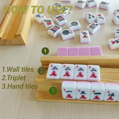 4PCS 17.4 Inch Natural Pine Wooden Mahjong Racks with Magnetic Pushers, American Mahjong Tile Holder, Premium Wood Game Accessories for Game Nights and Gifts in Saudi Arabia