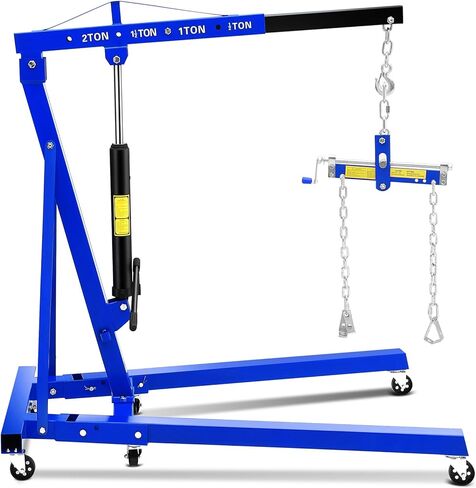2-Ton Folding Hydraulic Engine Hoist, 4400 LBS Portable Engine Shop Crane with 6 Casters & Telescopic Boom, Foldable Cherry Picker Hoist Lift for Garage, Workshop, Warehouse, Heavy-Duty, Black in Saudi Arabia
