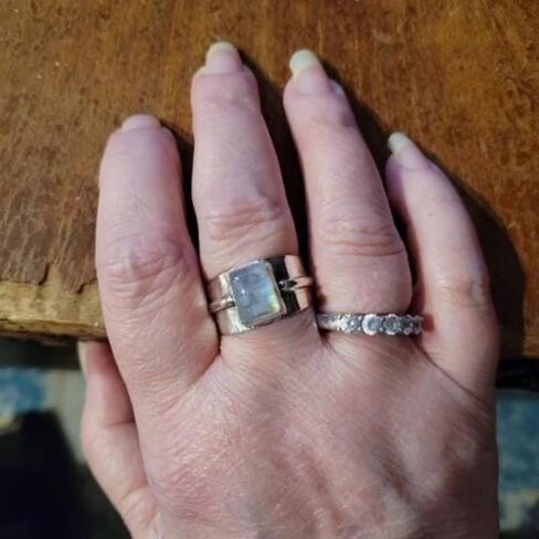 [Moonstone Ring] Retro Boho Wide Band Moonstone Silvery Ring for Women Men | Unique Statement Daily Vacation Jewelry Birthday Gift Her in Saudi Arabia