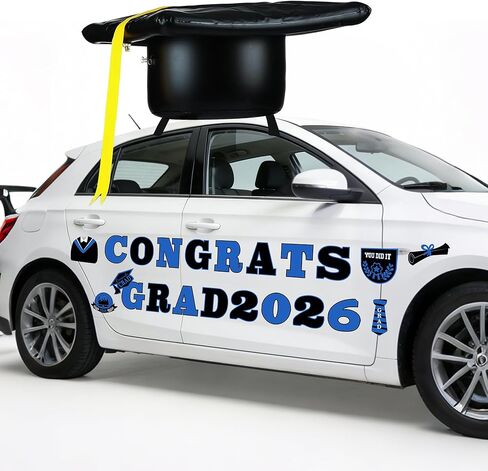 2026 Congrats Grad Car Decora23'' Large Inflatable Grad Cap with Reflective Magnetic Stickers,Waterproof Car Decals for Graduation Prom Party Decor (Black&Gold) in Saudi Arabia