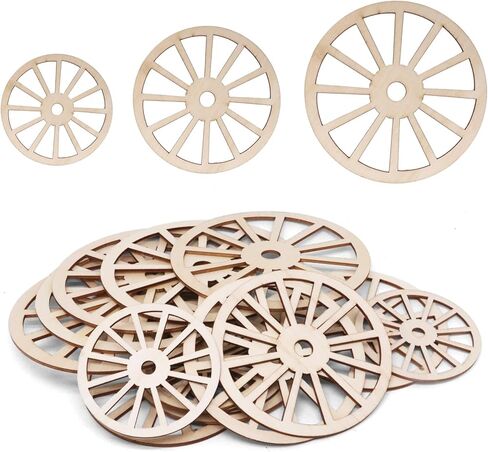 24 Pack 3.9 Inch Wooden Wheels for Crafts, Unfinished Wood Wagon Wheel Blanks for Art Application, Home Party and Decoration Craft in Saudi Arabia