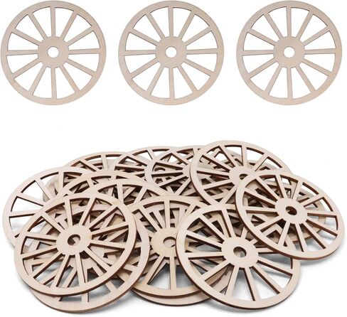 24 Pack 3.9 Inch Wooden Wheels for Crafts, Unfinished Wood Wagon Wheel Blanks for Art Application, Home Party and Decoration Craft in Saudi Arabia