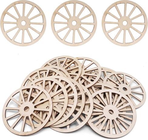 24 Pack 3.9 Inch Wooden Wheels for Crafts, Unfinished Wood Wagon Wheel Blanks for Art Application, Home Party and Decoration Craft in Saudi Arabia