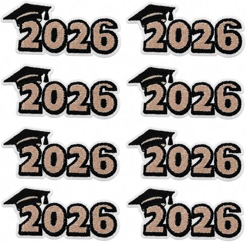 Garneck 8pcs 2026 Graduation Iron On Patches: Embroidered Grad Applique Sew On Patch Set for Class of 2026 Senior Clothes Hat Backpack Jeans Cap Gown Stole Lei Dress Decor in Kuwait