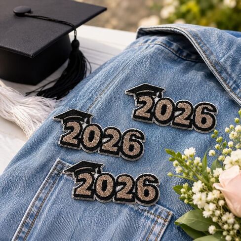 Garneck 8pcs 2026 Graduation Iron On Patches: Embroidered Grad Applique Sew On Patch Set for Class of 2026 Senior Clothes Hat Backpack Jeans Cap Gown Stole Lei Dress Decor in Kuwait