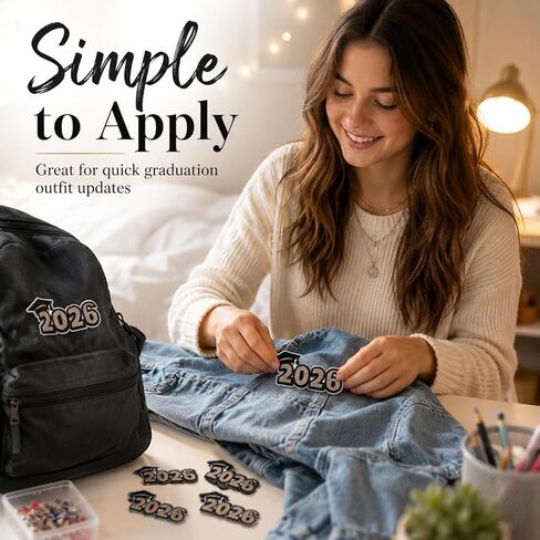 Garneck 8pcs 2026 Graduation Iron On Patches: Embroidered Grad Applique Sew On Patch Set for Class of 2026 Senior Clothes Hat Backpack Jeans Cap Gown Stole Lei Dress Decor in Kuwait