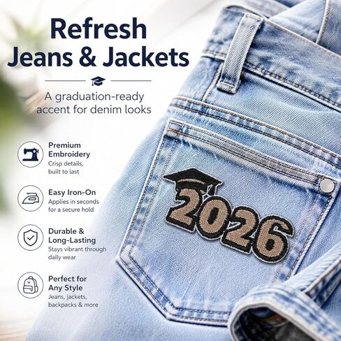 Garneck 8pcs 2026 Graduation Iron On Patches: Embroidered Grad Applique Sew On Patch Set for Class of 2026 Senior Clothes Hat Backpack Jeans Cap Gown Stole Lei Dress Decor in Kuwait