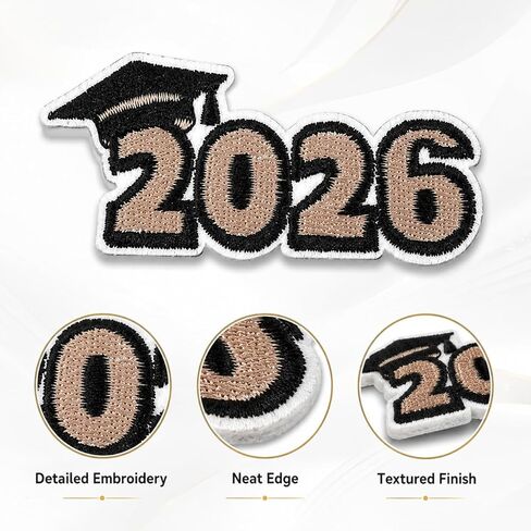 Garneck 8pcs 2026 Graduation Iron On Patches: Embroidered Grad Applique Sew On Patch Set for Class of 2026 Senior Clothes Hat Backpack Jeans Cap Gown Stole Lei Dress Decor in Kuwait