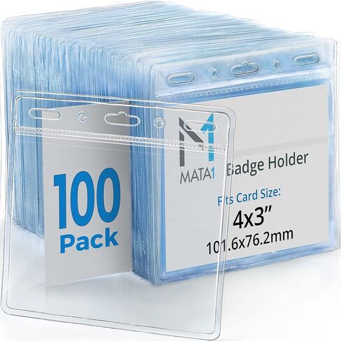 Mata1-USA Plastic Horizontal Card Protector (Clear, 4x3 Inch, 100 Pack), Large Size No Zipper ID Name Badge Holder in Saudi Arabia