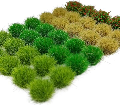 35 Pcs Static Grass Tufts & Flower Clusters - 0.55 Inch Tall Model Grass for Train Railway, Diorama, Military Sand Table, Miniature Base Scene in Saudi Arabia