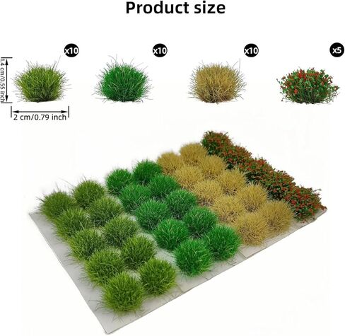 35 Pcs Static Grass Tufts & Flower Clusters - 0.55 Inch Tall Model Grass for Train Railway, Diorama, Military Sand Table, Miniature Base Scene in Saudi Arabia